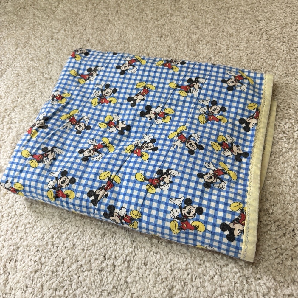VTG Disney Mickey Mouse & Handmade Crib Blanket Quilt 35X56